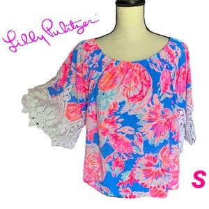 Lilly Pulitzer Floral Cotton Blouse Pink Blue